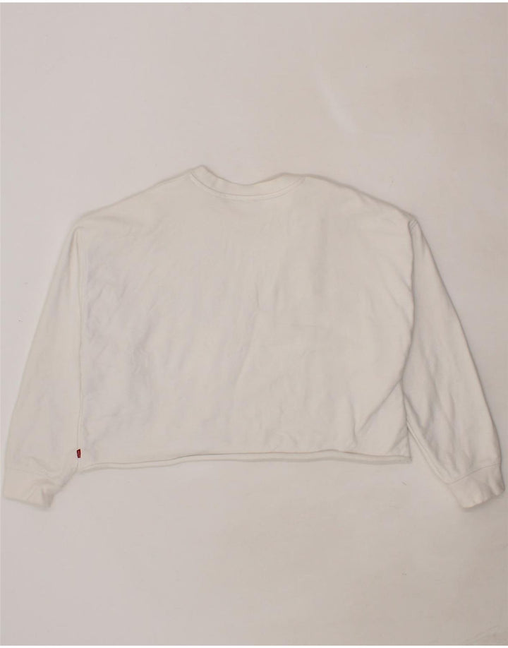 LEVI'S Womens Crop Oversized Sweatshirt Jumper UK 16 Large White Cotton Vintage Levi's and Second-Hand Levi's from Messina Hembry 
