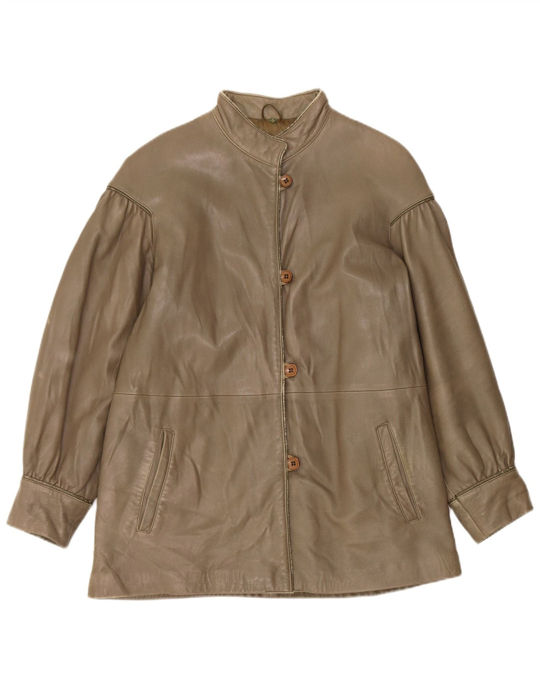 Vintage Womens Leather Jacket IT 44 Medium Khaki Leather