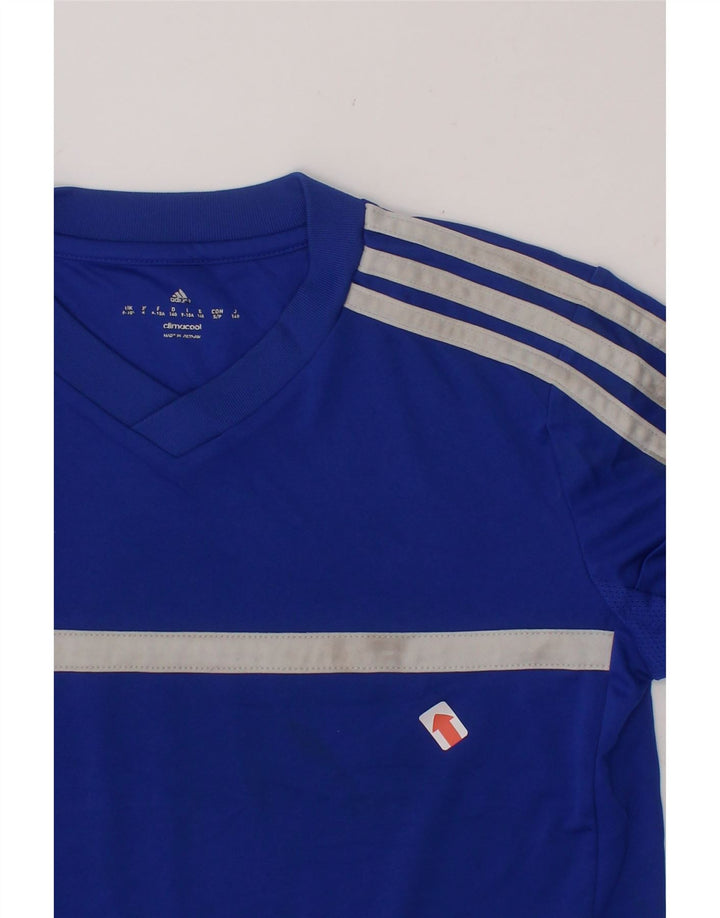 ADIDAS Boys Climacool T-Shirt Top 9-10 Years Blue Striped Polyester Vintage Adidas and Second-Hand Adidas from Messina Hembry 
