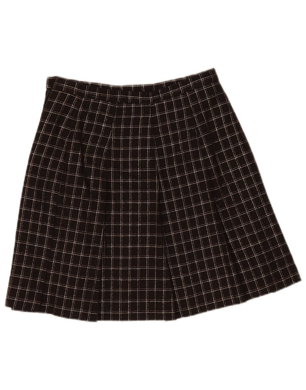 Vintage Womens Pleated Skirt UK 10 Small W26 Brown Check Wool