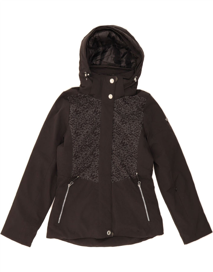 AST Womens Hooded Rain Jacket UK 10 Small Black Animal Print Polyester Vintage AST and Second-Hand AST from Messina Hembry 