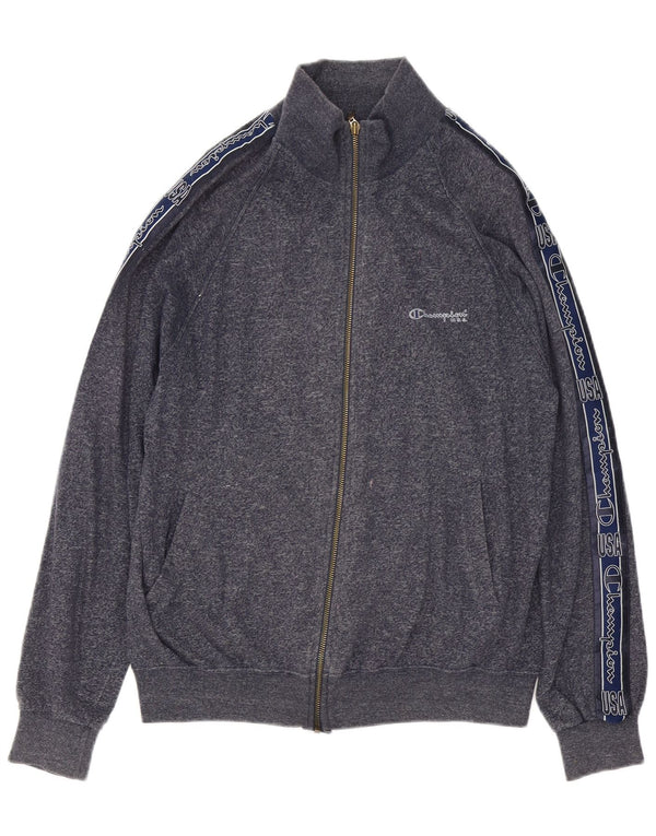 Champion Mens Graphic Tracksuit Top Jacket Large Navy Blue Flecked Cotton