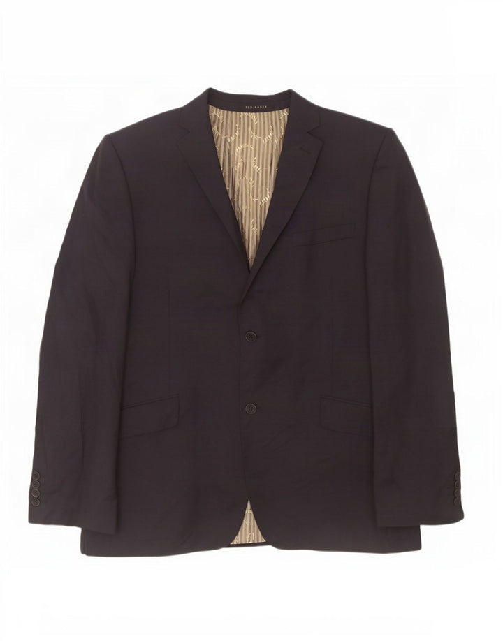 Jaqueta blazer masculina de 2 botões Ted Baker Reino Unido 44 2XL lã azul marinho
