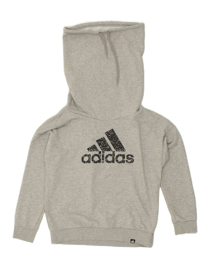 ADIDAS Womens Graphic Sweatshirt Jumper UK 14 Medium Grey Cotton Vintage Adidas and Second-Hand Adidas from Messina Hembry 