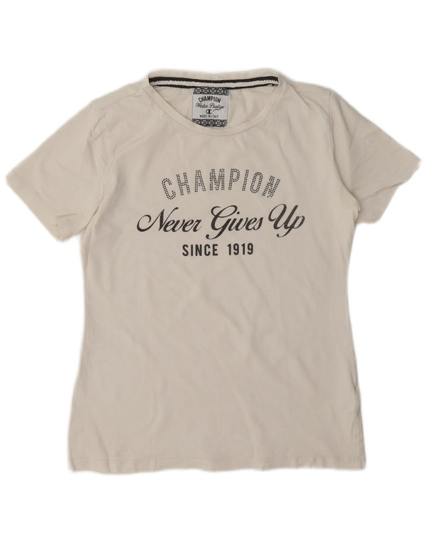 Champion Womens Graphic T-Shirt Top UK 12 Medium White Cotton