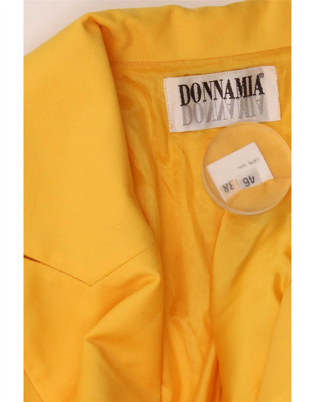 Jaqueta blazer feminina vintage com 1 botão IT46 grande lã amarela