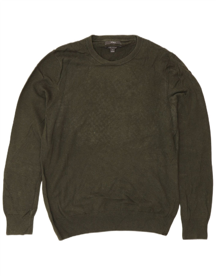 Marks & Spencer Herre sweater med rund hals, medium Khaki Bomuld