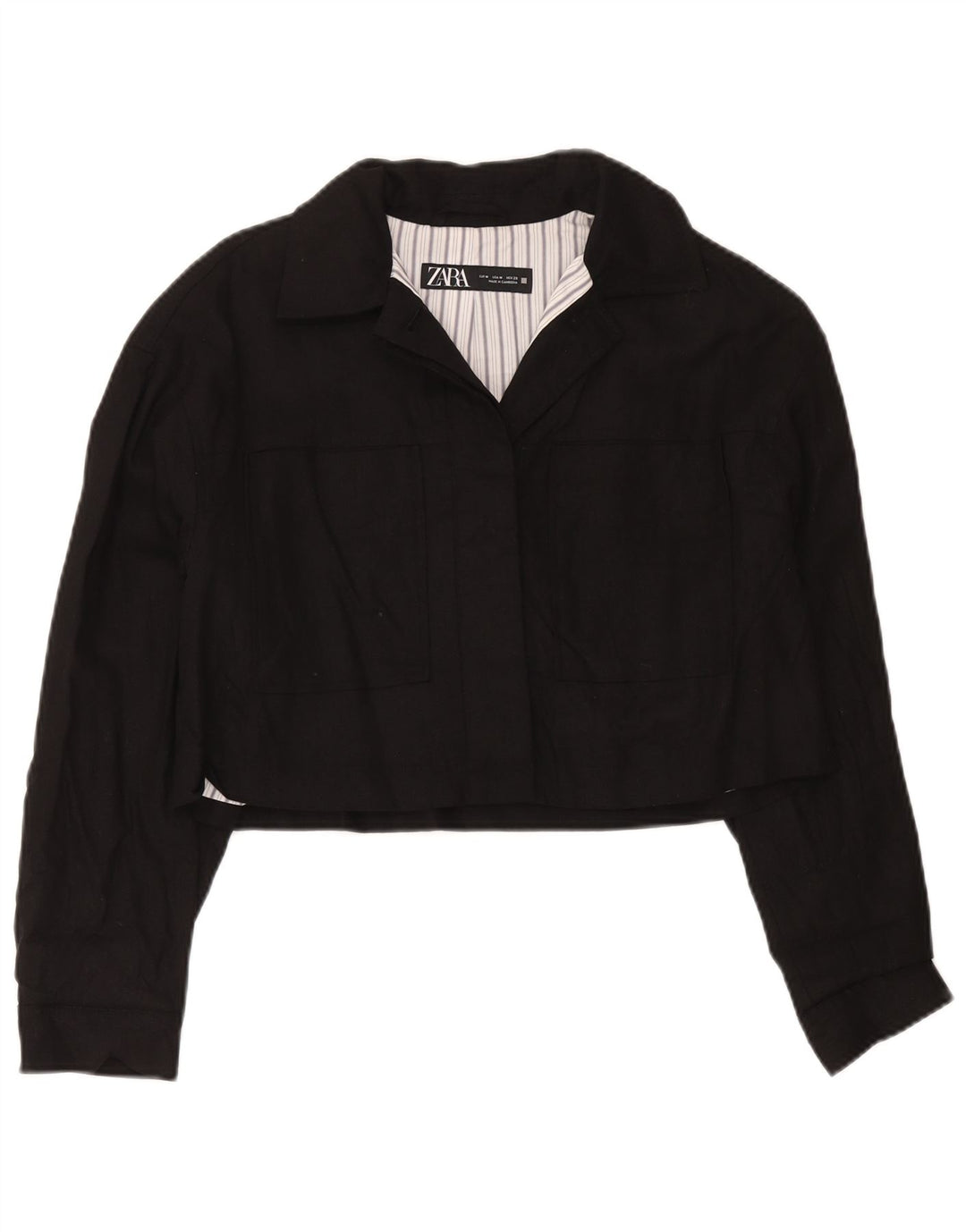 Zara Mujer Crop Bomber Jacket UK 10 Medium Black Viscosa