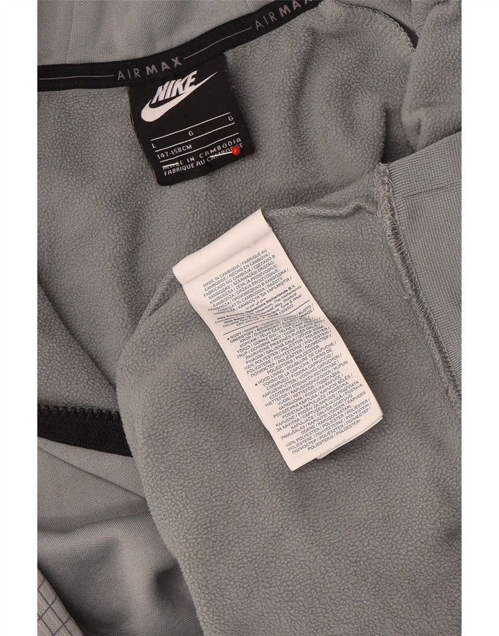 NIKE Boys Graphic Hoodie Jumper 12-13 Years Large Grey Check Polyester