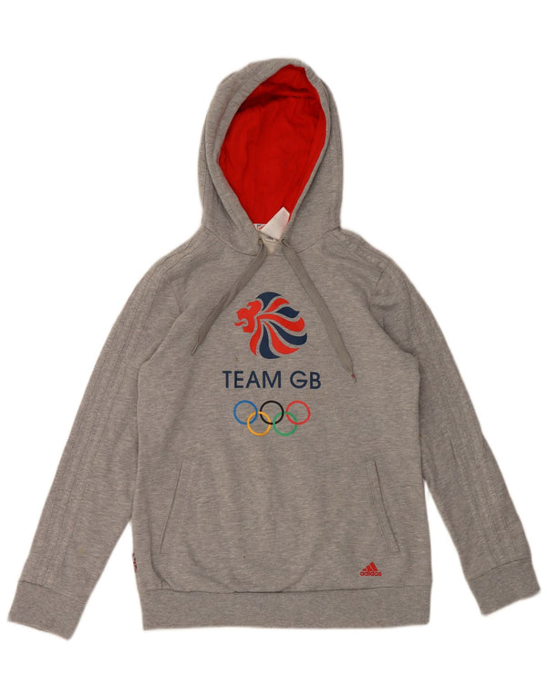 Adidas Damen Graphic Hoodie Pullover UK 12/14 Mittelgraue Baumwolle