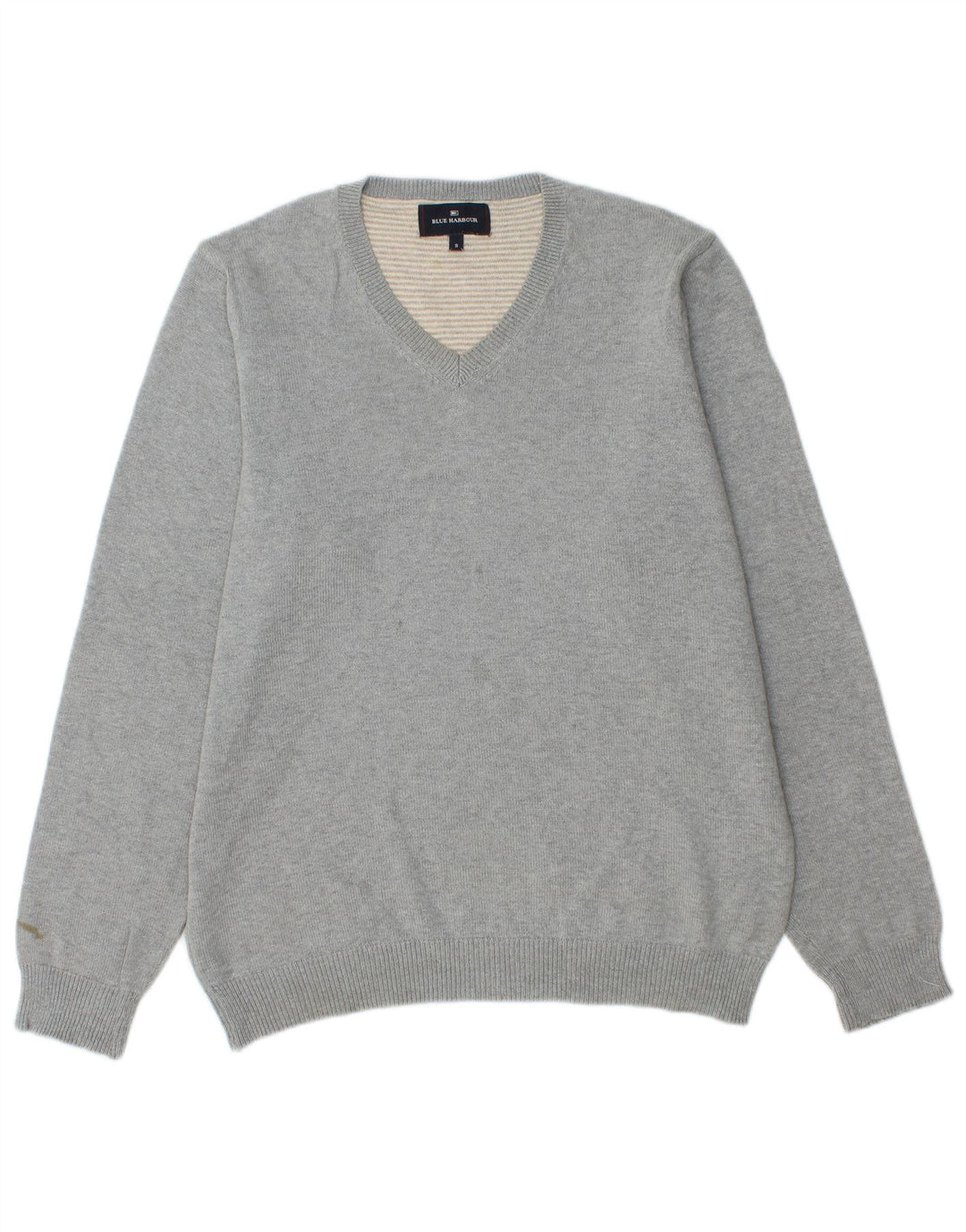 Marks & Spencer Mens Blue Harbour V-Neck Jumper Sweater Small Grey Cotton
