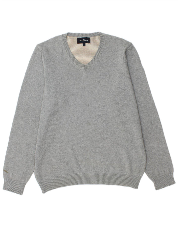 Marks & Spencer Mens Blue Harbour V-Neck Jumper Sweater Small Grey Cotton