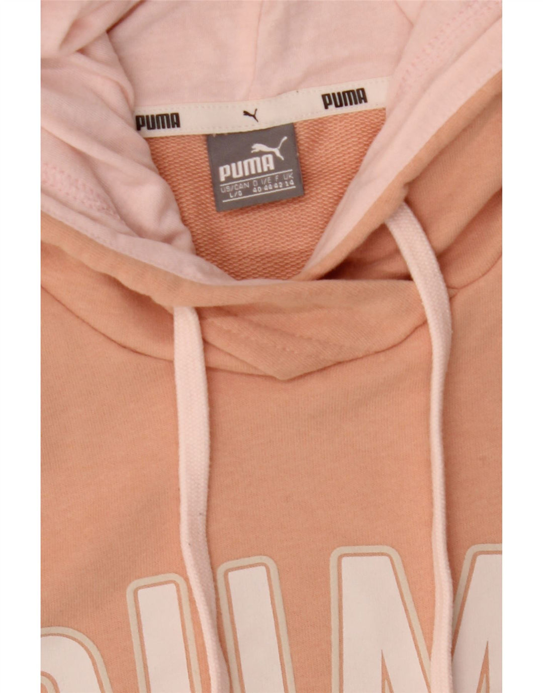 PUMA Womens Graphic Hoodie Jumper UK 14 Medium Pink Polyester Vintage Puma and Second-Hand Puma from Messina Hembry 