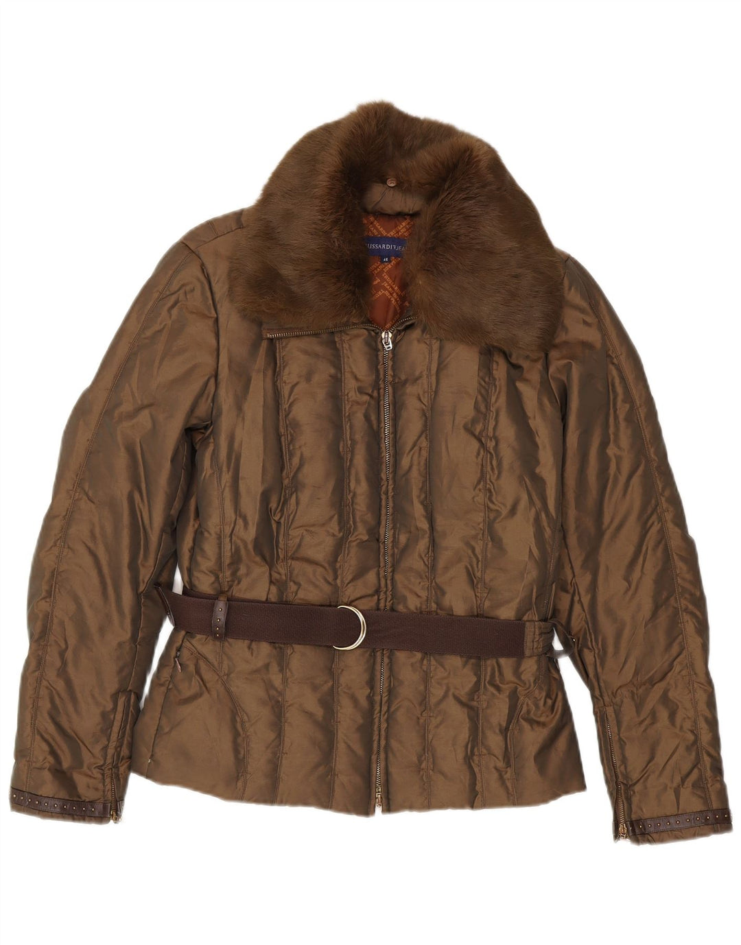 Trussardi Jeans Womens Padded Jacket IT 46 Large Khaki Polyamide
