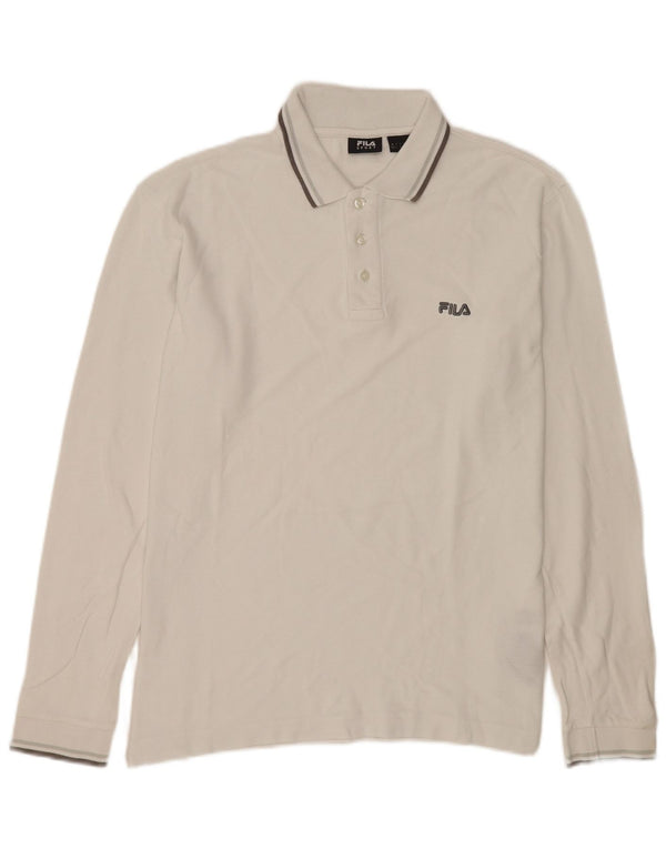 Polo da uomo a maniche lunghe Fila Large in cotone bianco
