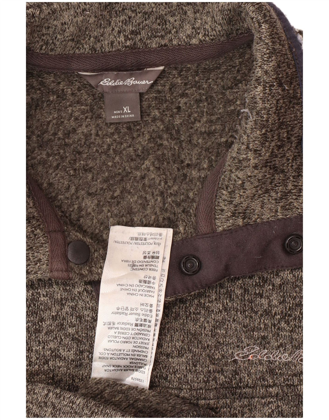 EDDIE BAUER Felpa da uomo con collo abbottonato Maglione XL Poliestere chiazzato grigio