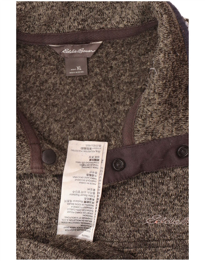 EDDIE BAUER Felpa da uomo con collo abbottonato Maglione XL Poliestere chiazzato grigio