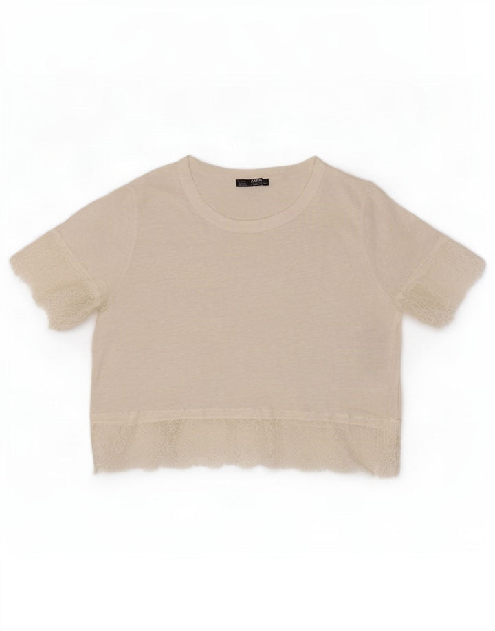 Zara Γυναικεία Μπλούζα Crop Top UK 12 Medium White Lenn
