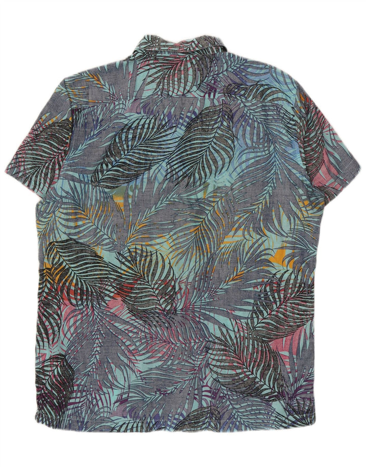 Maglia a maniche corte da uomo Pull & Bear grande hawaiana in cotone floreale blu