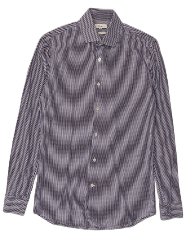 Reiss Mens Slim Fit Shirt XS Blue Houndstooth Cotton