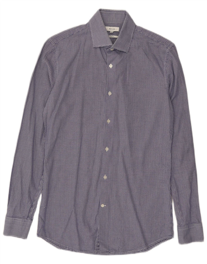 Reiss Mens Slim Fit Shirt XS Blue Houndstooth Cotton