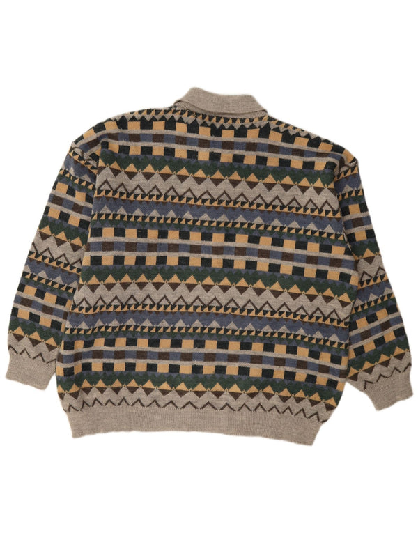 Vintage férfi póló nyakú pulóver XL szürke, geometrikus akril