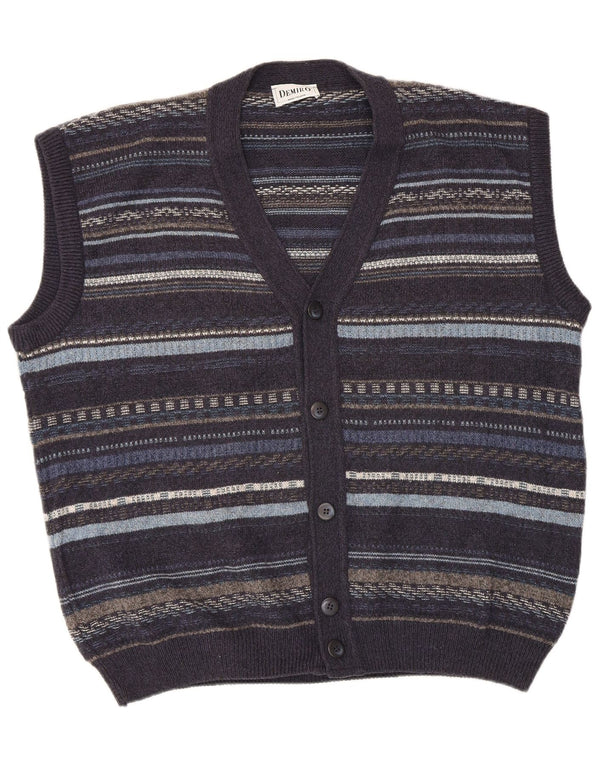Demiro Mens Sleeveless Cardigan Sweater IT 54 XL Navy Blue Striped