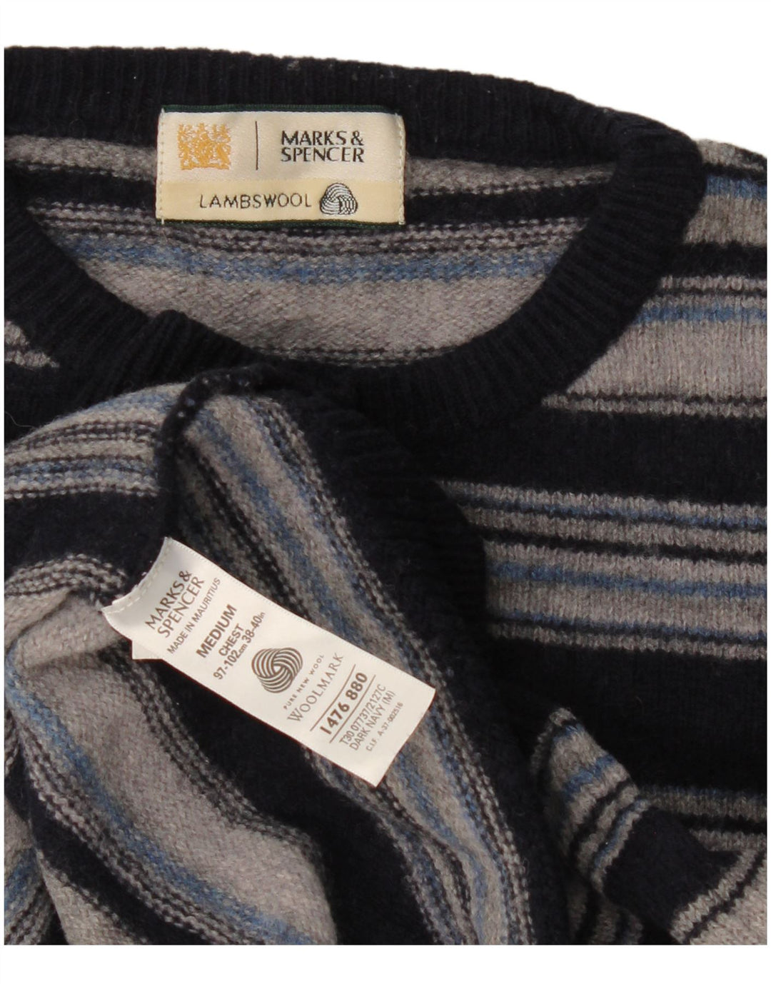 Marks & Spencer Herren-Pullover mit Rundhalsausschnitt, mittleres Marineblau gestreift