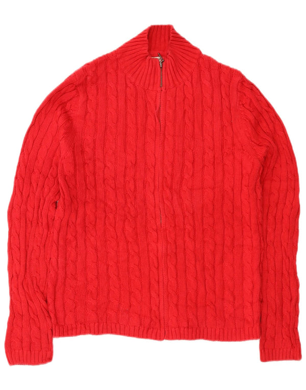 L.L.Bean Damen-Cardigan mit durchgehendem Reißverschluss, UK 14, mittelrot, Baumwolle