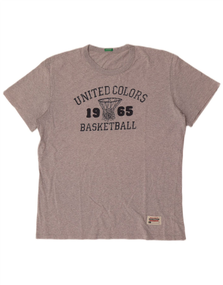 Benetton Mens Graphic T-Shirt Top Large Grey Flecked