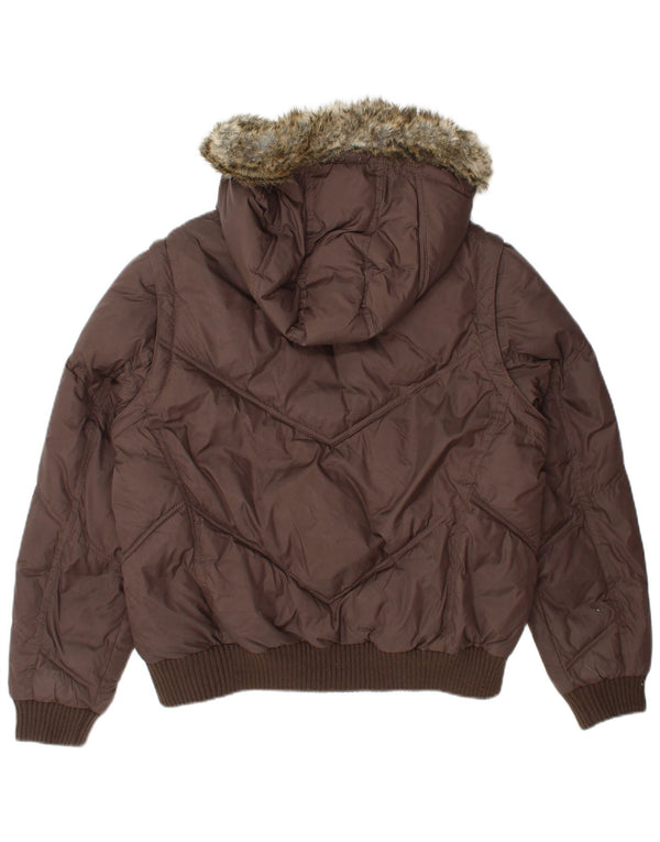 Giacca imbottita con cappuccio da donna Marks & Spencer UK 14 Large Marrone Poliammide