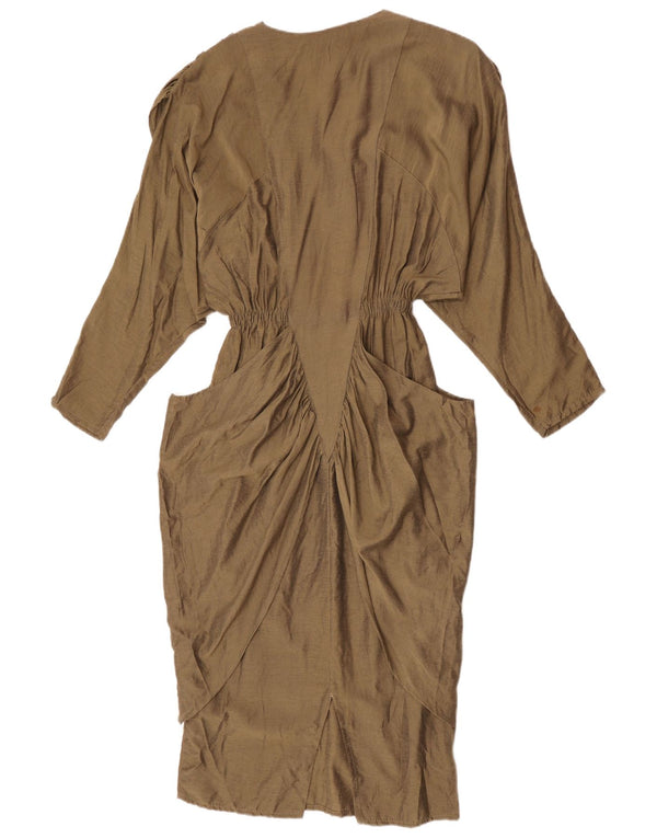 Vintage Damen Langarm-Etuikleid UK 12 Medium Khaki Viskose
