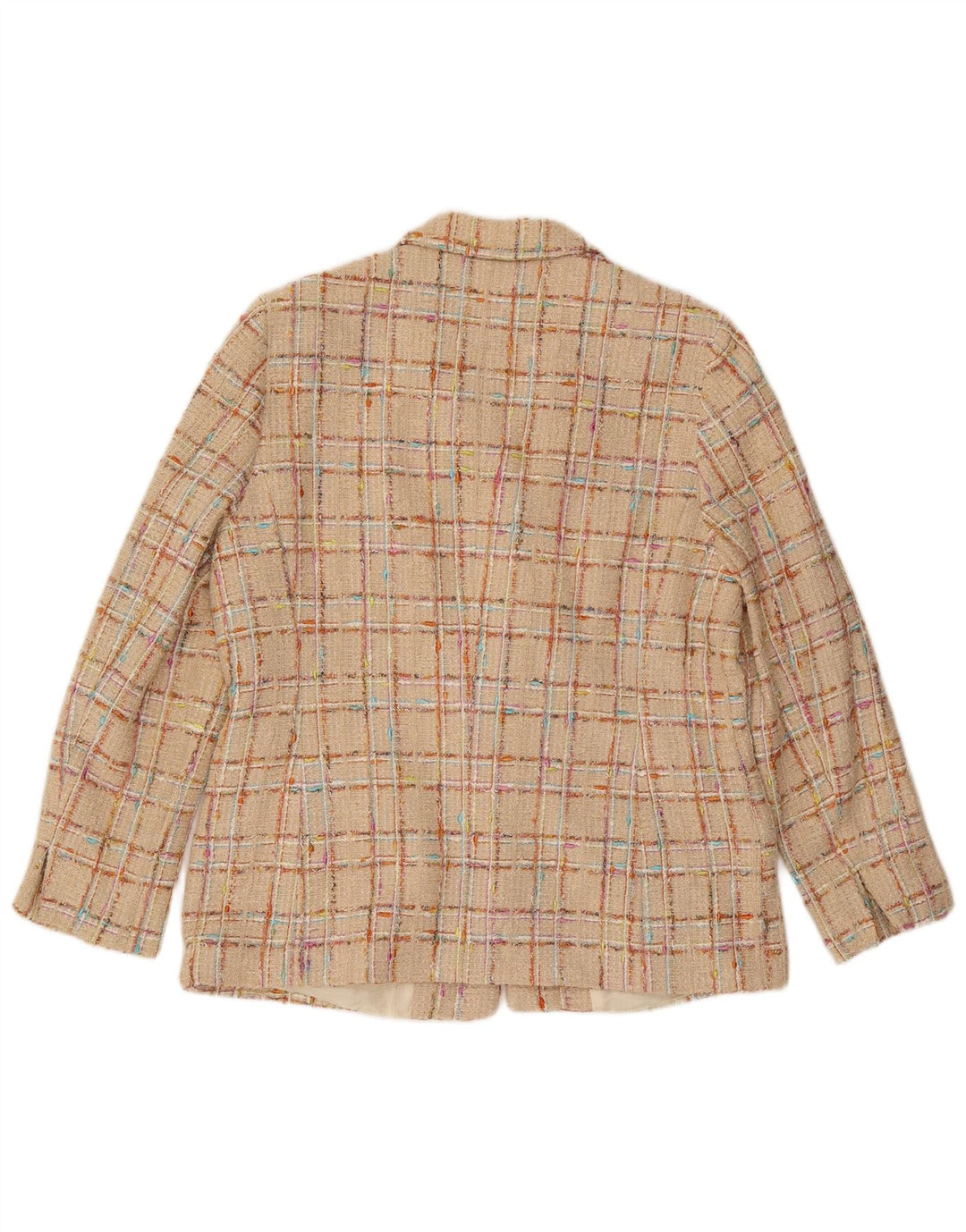 Elegance Womens 6 Button Blazer Jacket UK 18 XL Beige Check Cotton