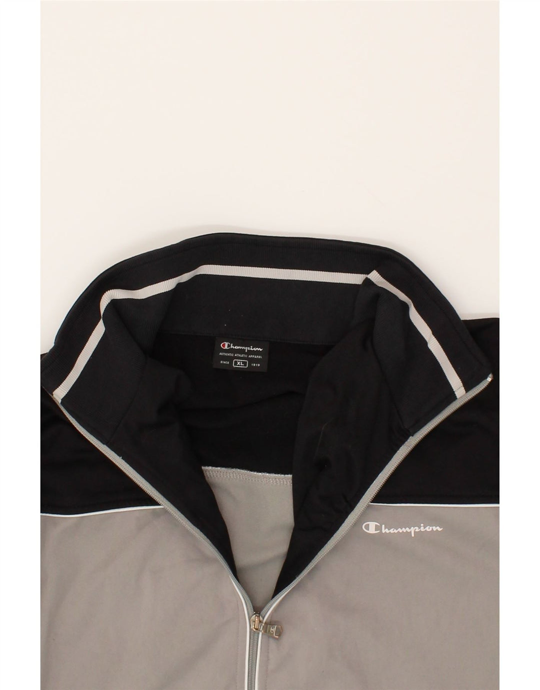 CHAMPION Mens Tracksuit Top Jacket XL Grey Colourblock Polyester Vintage Champion and Second-Hand Champion from Messina Hembry 