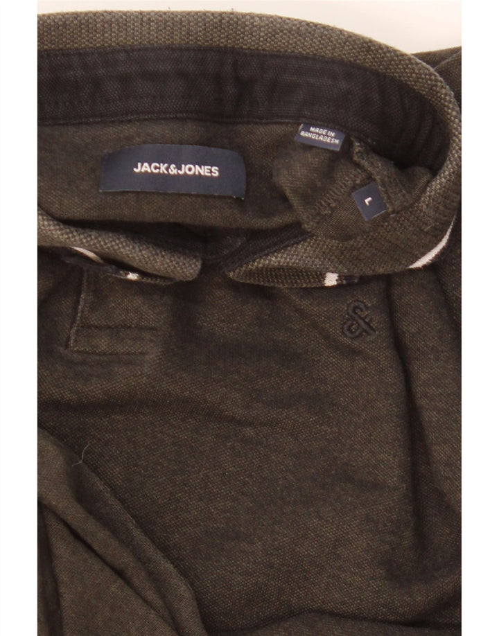 JACK & JONES Mens Polo Shirt Large Khaki Striped