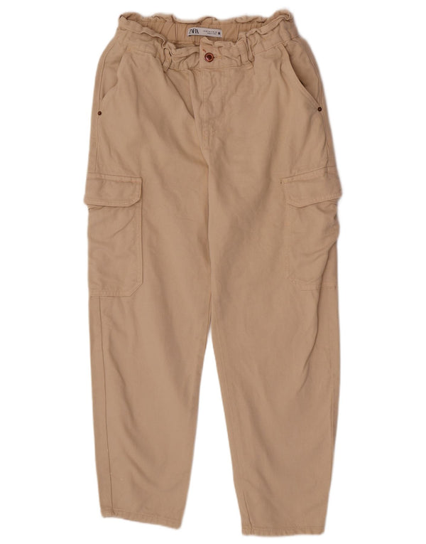 Zara Damen-Cargohose mit hoher Taille, schmal zulaufend, EU 36, XS, W26, L24, Beige, Baumwolle
