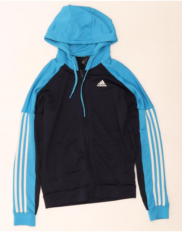 Adidas Mens Zip Hoodie Sweater Small Navy Blue Colourblock Polyester
