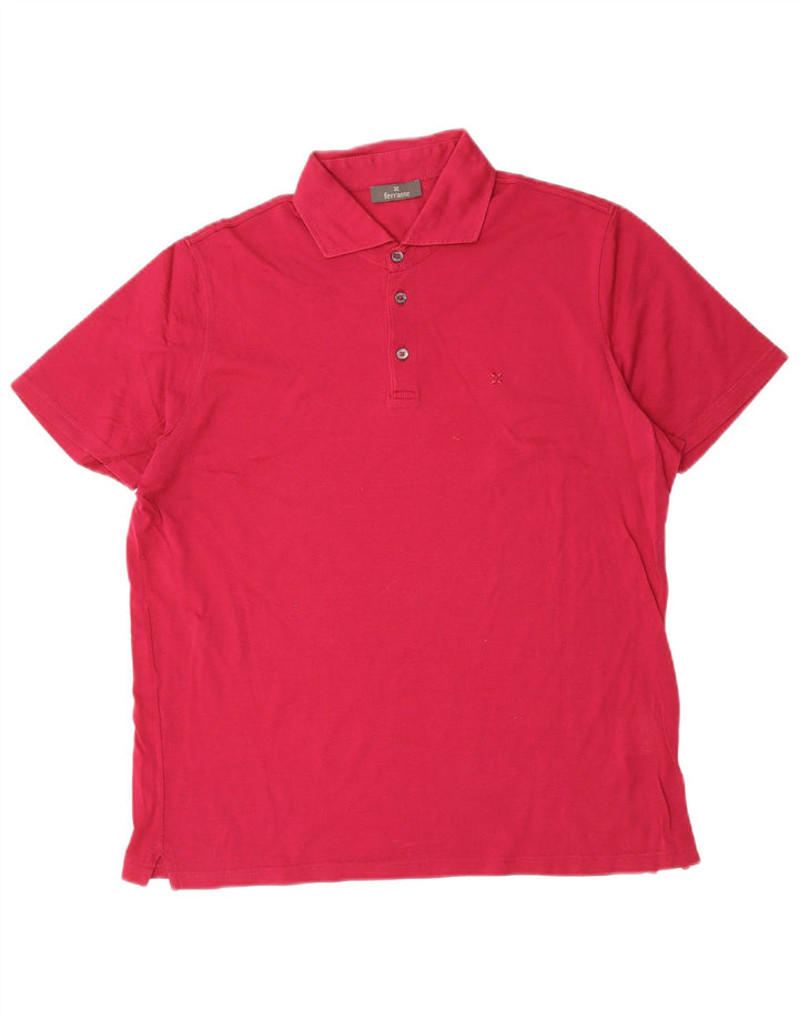 FERRANTE Mens Polo Shirt IT 50 Medium Pink Cotton