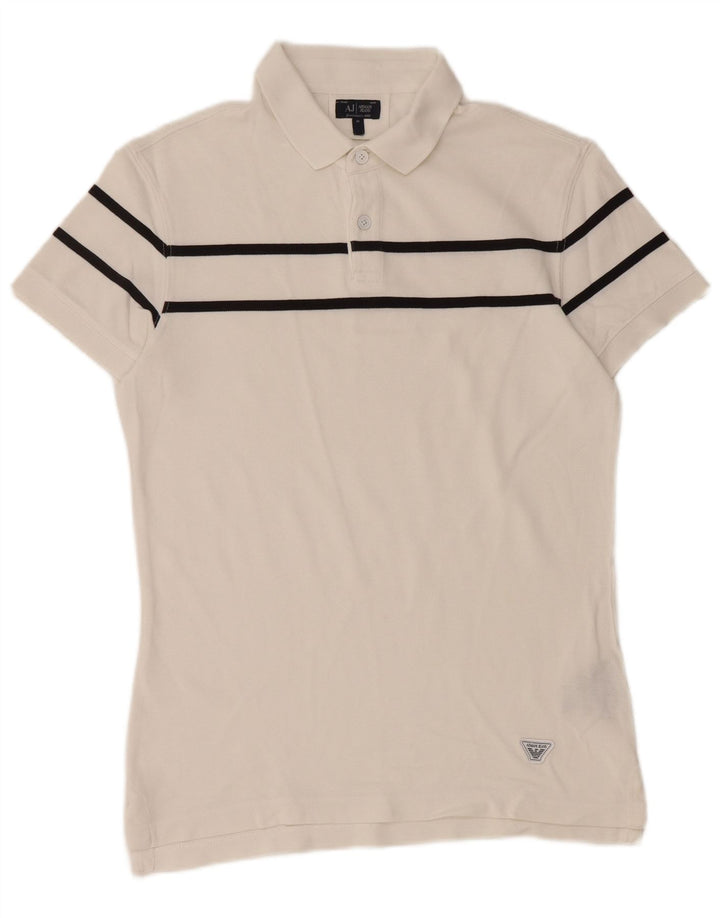 ARMANI JEANS Mens Polo Shirt Medium White Striped Cotton
