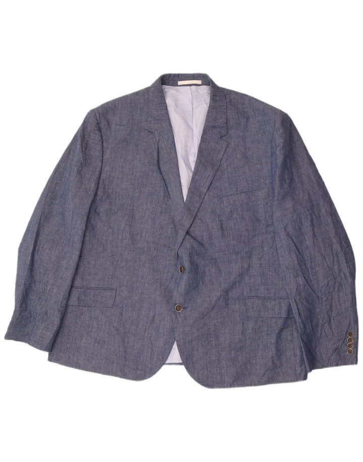 Marks & Spencer Herre 2 Button Blazer Jacket UK 54 7XL Blue Linen Classic