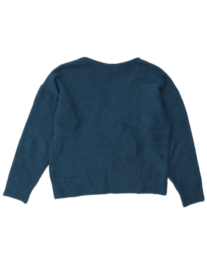 Marks & Spencer Womens Oversized V-Neck Jumper Sweater UK 10 Small Blue