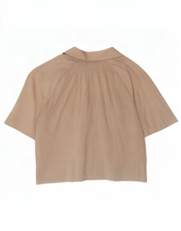 Zara Womens Short Sleeve Oversized Shirt Blouse UK 6 XS Beige Viscose