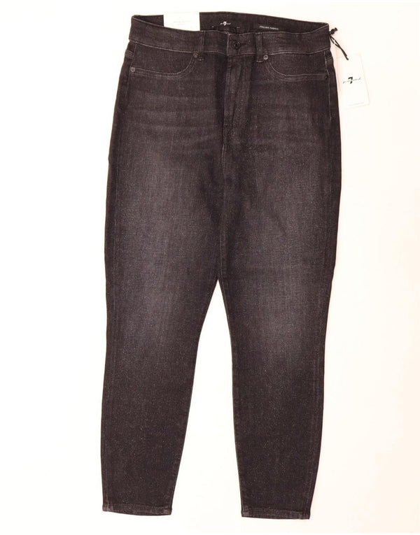 7 For All Mankind Womens Crop Højtaljede Slim Jeans W32 L26 Sort Bomuld