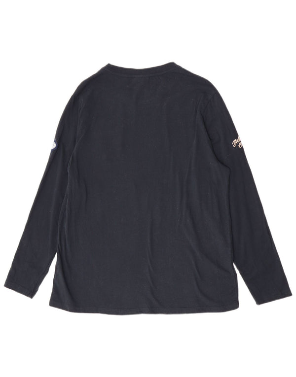 Top grafico da donna a maniche lunghe Superdry UK 16 grande cotone blu navy