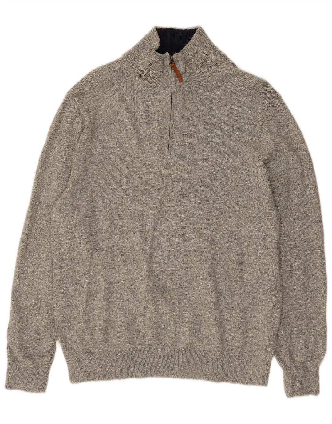 J. Crew Mens Zip Neck Jumper Sweater Large Grey Cotton