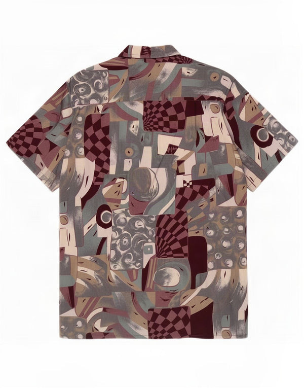 Vintage hombres patrón abstracto camisa de manga corta tamaño 35 XS multicolor