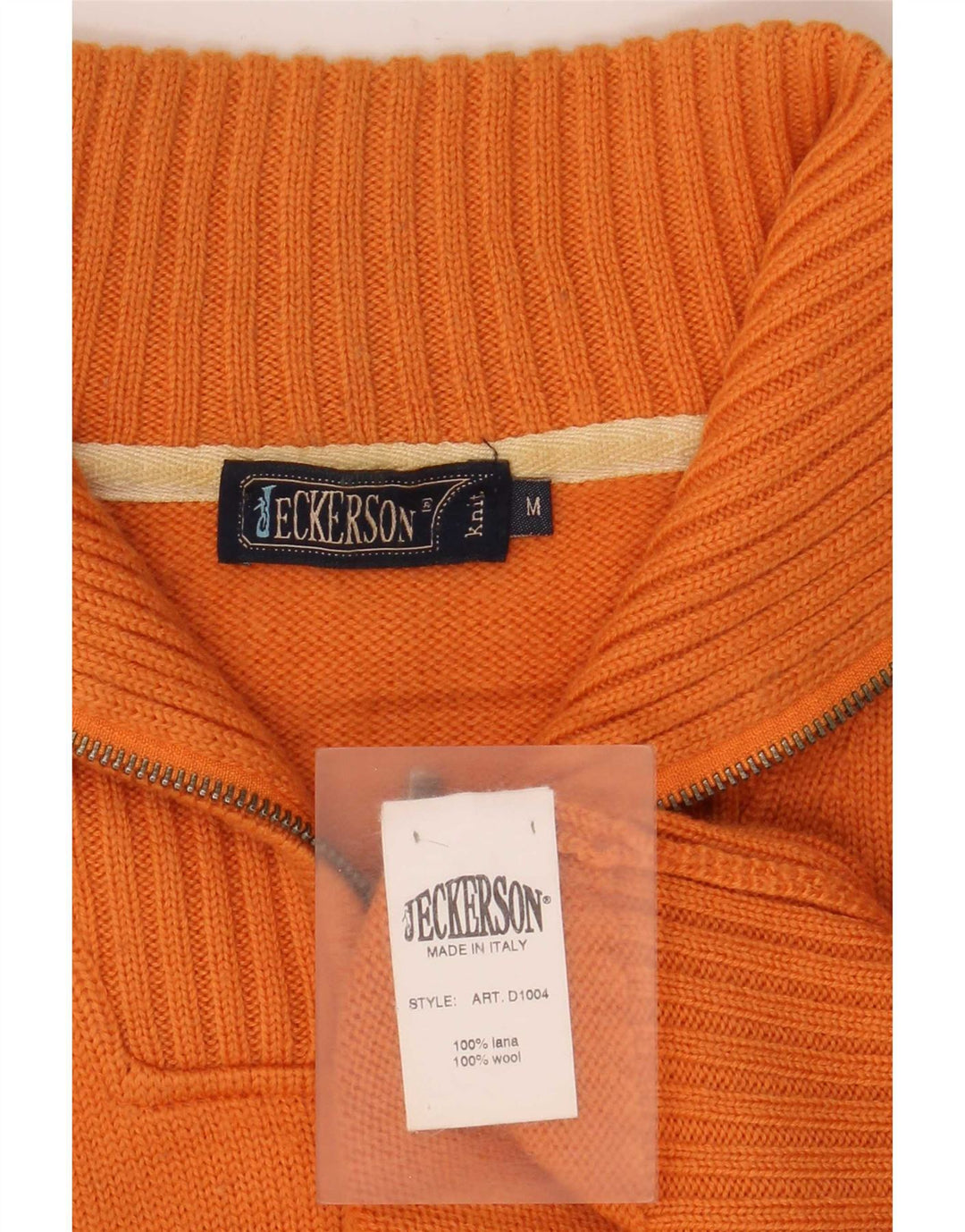 Jeckerson Herre Grafisk Zip Neck Jumper Sweater Medium Orange Uld