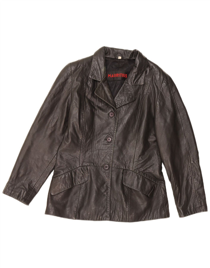 MAURITIUS Womens 3 Button Leather Blazer Jacket UK 18 XL Black Leather