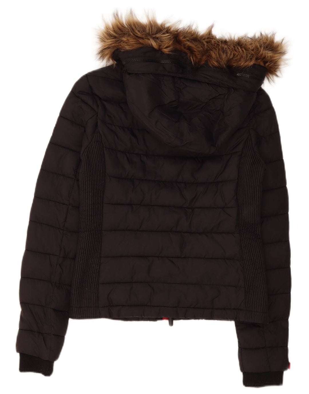 Superdry Mujer Chaqueta Acolchada Con Capucha UK 40 Small Poliéster Negro