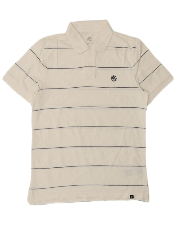 Nike Mens Polo Shirt Medium White Striped Cotton